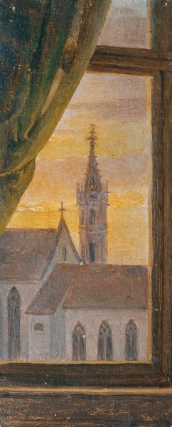 Blick durch ein Fenster auf einen gotischen Kirchturm by Johann Peter Krafft Oil Painting