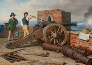 Kunstlerfreunde lOsen einen Kanonenschuss auf der Festung Michele bei Ostia by Johann Peter Krafft Oil Painting