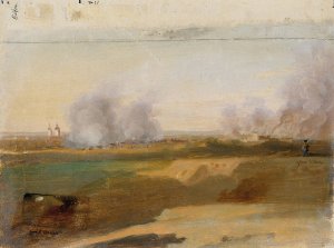 Landschaftsstudie mit brennenden DOrfern im Hintergrund by Johann Peter Krafft Oil Painting