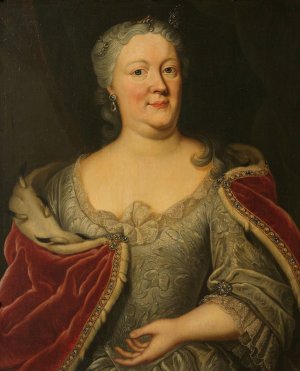 Portrait of Maria Louisa van Hessen-Kassel, called Maaike-Meu. Widow of the Stadtholder of Friesland John Willem Friso, Prince of Orange-Nassau by Johann Philipp Behr Oil Painting