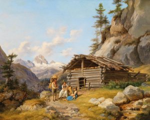 On the Alpine Pastures by Johann Philipp Heinel Oil Painting