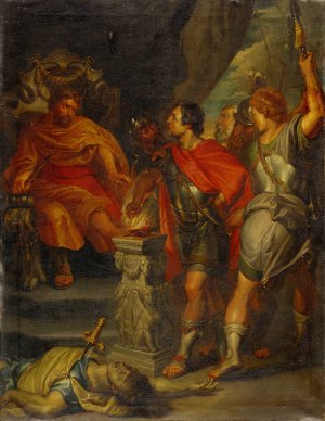 Mucius Scaevola before Porsenna by Johann Rudolf Huber The Elder Oil Painting