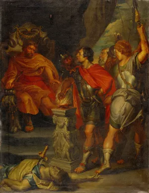 Mucius Scaevola before Porsenna by Johann Rudolf Huber The Elder Oil Painting
