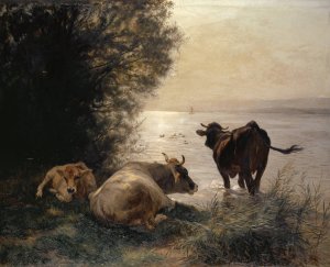 Cows by the Lakeside by Johann Rudolf Koller Oil Painting