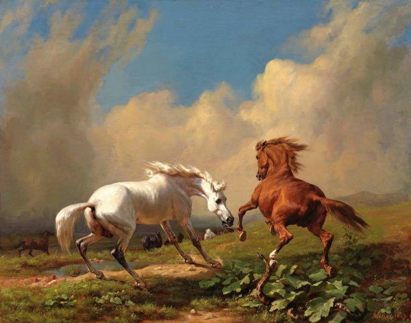 Main Product Photo of Horses Balking At Approaching Storm  Painting by Johann Rudolf Koller