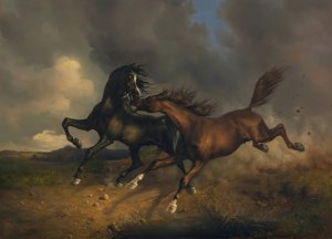 Horses During A Thunderstorm by Johann Rudolf Koller Oil Painting