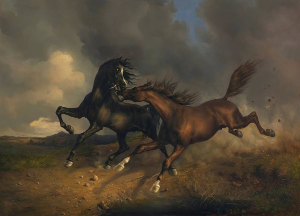 Main Product Photo of Horses During A Thunderstorm  Painting by Johann Rudolf Koller