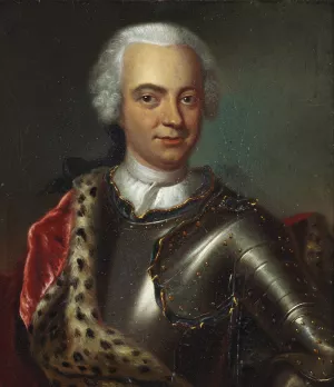 Portraet af en ung mand med kyrads og rod kabe foret med hermelin by Johann Salomon Wahl Oil Painting