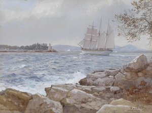 Aufkreuzende Schonerbark Oil painting by Johann Seits