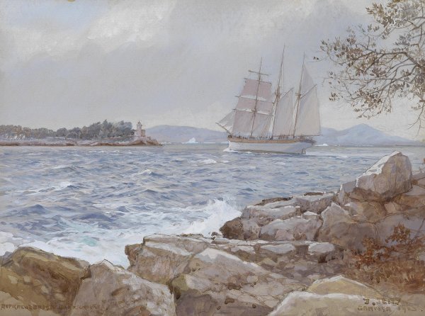 Main Product Photo of Aufkreuzende Schonerbark  Painting by Johann Seits