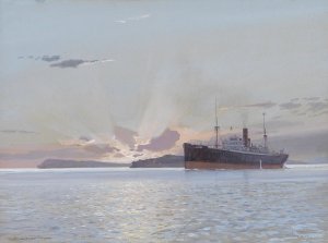 Einlaufender Dampfer by Johann Seits Oil Painting