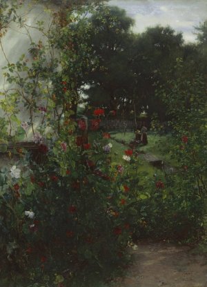 Meadow in front of Leibl's studio in Aibling by Johann Sperl Oil Painting