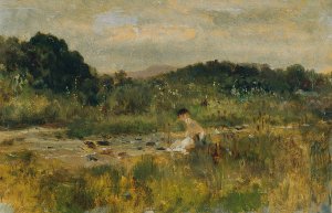 Bachlandschaft mit sitzendem Madchen by Johann Till Oil Painting