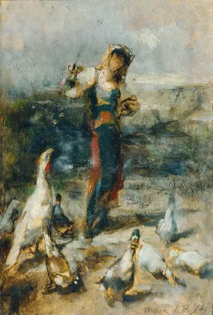 Madchen mit Geflugel by Johann Till Oil Painting