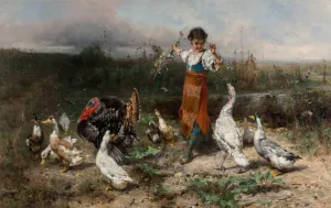 The Little Goose Girl by Johann Till Oil Painting