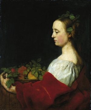 Woman Holding a Basket of Fruit by Johann Ulrich Mayr Oil Painting