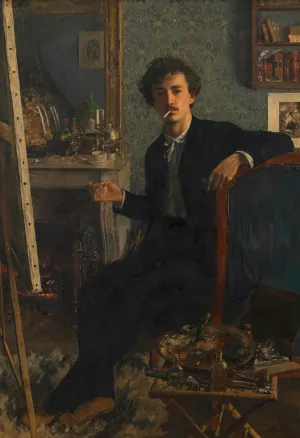Selbstbildnis am Kamin by Johann Victor Kramer Oil Painting