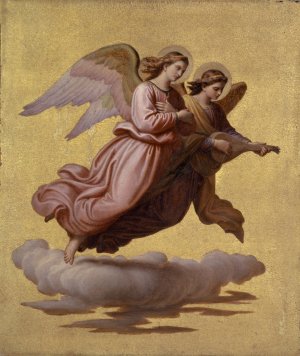 Two Angels Floating II by Johann Von Schraudolph Oil Painting