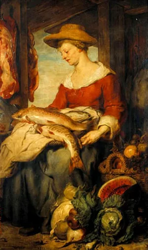 Junge Frau mit Strohhut als Verkauferin auf dem Markt by Johann Von Strasioipka Canon - Oil Painting Reproduction