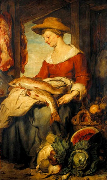 Main Product Photo of Junge Frau mit Strohhut als Verkauferin auf dem Markt Painting by Johann Von Strasioipka Canon