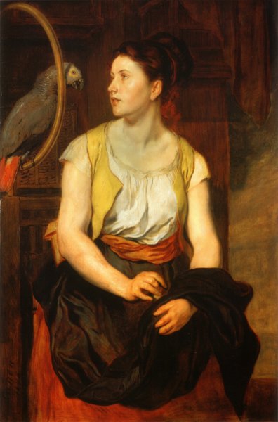 Madchen mit Papagei Die Gattin des Kuenstlers by Johann Von Strasioipka Canon - Hand-Painted Oil Painting Reproduction