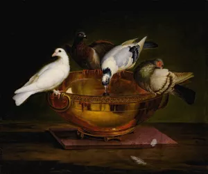 The Four Doves by Johann Wenzel Peter Oil Painting