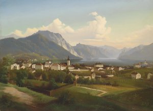 Blick auf Gmunden mit Schloss Orth by Johann Wilhelm Jankowski Oil Painting