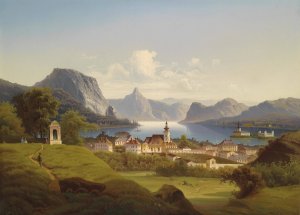 Blick auf Gmunden mit Schloss Orth by Johann Wilhelm Jankowski Oil Painting