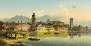 View of Riva on Lake Garda by Johann Wilhelm Jankowski Oil Painting