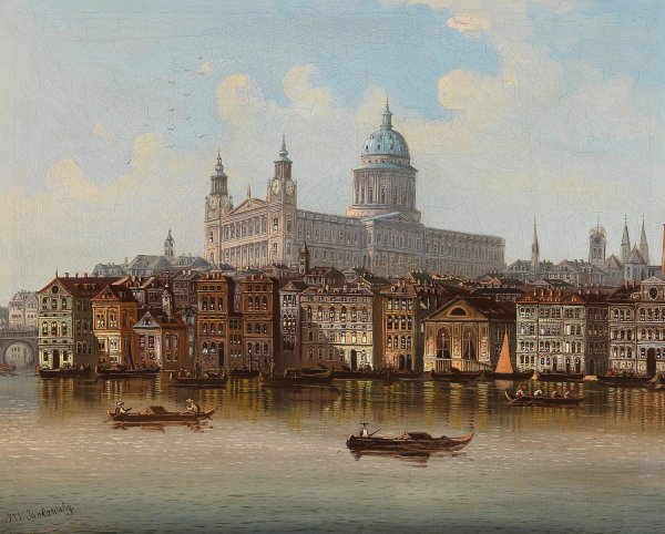 Capriccio, a view of St. Paul's Cathedral, London by Johann Wilhelm Jankowsky - Hand-Painted Oil Painting Reproduction