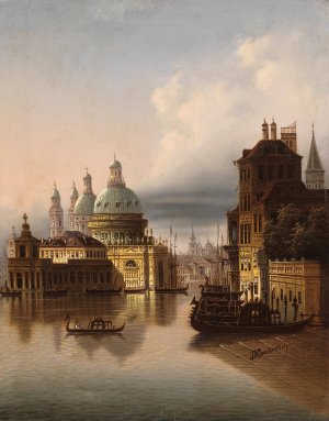 Capriccio, Venice, Scene on a Canal by Johann Wilhelm Jankowsky Oil Painting