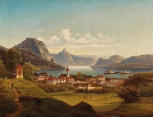 Gmunden mit Schlos Ort am Traunsee by Johann Wilhelm Jankowsky Oil Painting