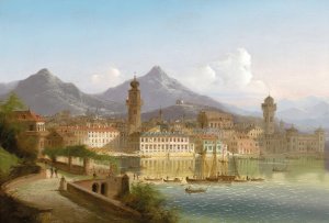 Riva on Lake Garda Oil painting by Johann Wilhelm Jankowsky