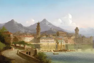 Riva on Lake Garda by Johann Wilhelm Jankowsky Oil Painting