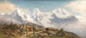 Mountains Jungfrau, Moench and Eiger covered in snow by Johann Wilhelm Lindlar Oil Painting