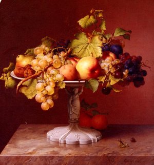 A Still Life With A Bowl Of Fruit On A Marble Table