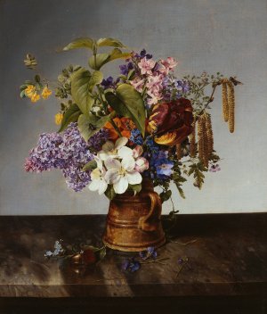 Garden bouquet in the jug by Johann Wilhelm Preyer Oil Painting