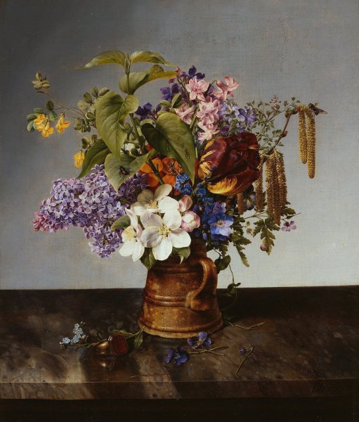 Garden bouquet in the jug  by Johann Wilhelm Preyer - Hand-Painted Oil Painting Reproduction