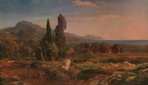 Zypressen im Park der Villa d'Este bei Tivoli by Johann Wilhelm Schirmer Oil Painting