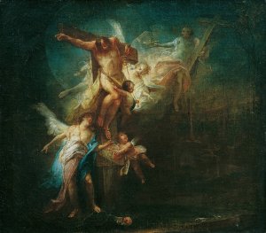 Christ takes the good thief to heaven by Johann Wolfgang Baumgartner Oil Painting