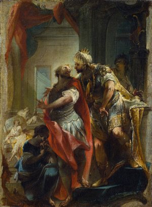 St. Sampson With Emperor Justinian by Johann Wolfgang Baumgartner Oil Painting