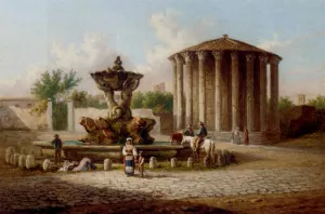 The Temple Of Vesta, Rome by Johann Zahnd - Oil Painting Reproduction