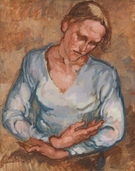 Frau mit verschrankten Armen by Johanna Kampmann-Freund - Hand-Painted Oil Painting Reproduction