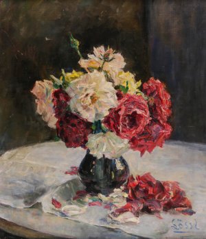 Ein Rosenstraus in einer Vase by Johanna Lossl Oil Painting