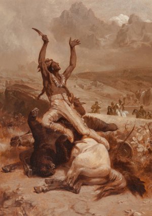 Indian brave rejoicing over slain bear by Johannes Adam Simon Oertel Oil Painting