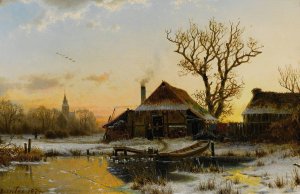 A Winter Twilight by Johannes Bertholomaus Duntze Oil Painting