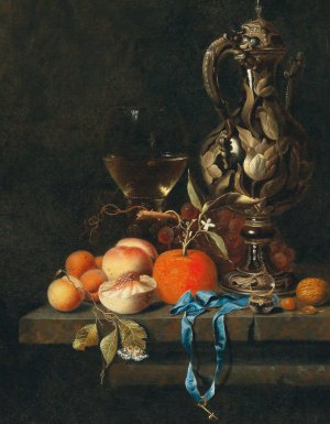 Apricots, peaches and other fruit with glass and a jug by Johannes Borman Oil Painting