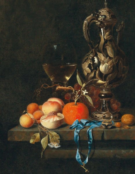 Apricots, peaches and other fruit with glass and a jug by Johannes Borman - Hand-Painted Oil Painting Reproduction