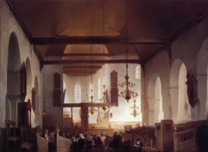 Communion Service: Avondmaalsviering in the Geertekerk, Utrecht by Johannes Bosboom Oil Painting