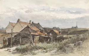 Fishing Family Houses in Scheveningen by Johannes Bosboom Oil Painting